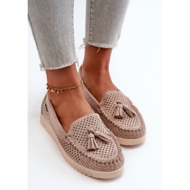 Mocasines Calados de Mujer Confeccionados en Ante Ecológico, Tinami Beige 6