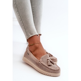 Mocasines Calados de Mujer Confeccionados en Ante Ecológico, Tinami Beige 9