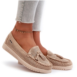 Mocasines de Mujer Calados en Ante Ecológico, Tinami Dorado 10