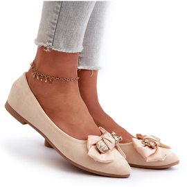 Bailarinas de mujer en ante ecológico con lazo y broche, Satris beige claro 8
