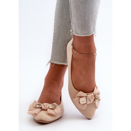 Bailarinas de mujer en ante ecológico con lazo y broche, Satris beige claro 5