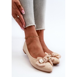 Bailarinas de mujer en ante ecológico con lazo y broche, Satris beige claro 7