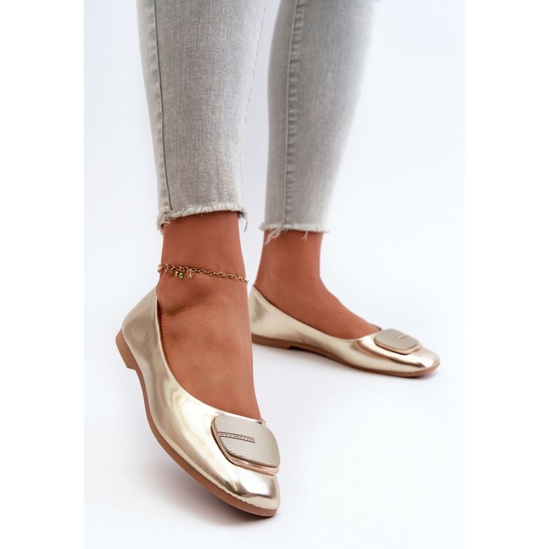 Bailarinas De Mujer De Piel Ecológica Con Adorno Dorado Edoslli 2