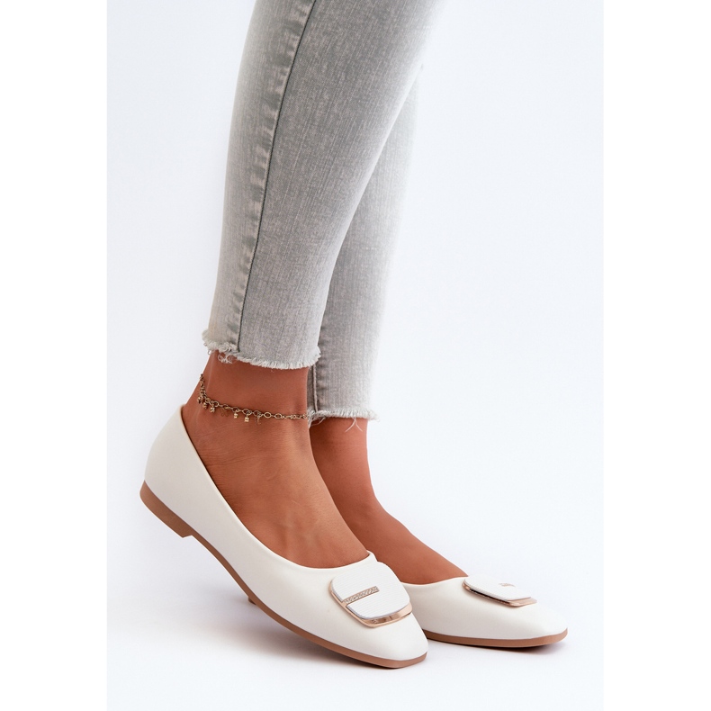 Bailarinas De Mujer De Piel Ecológica Con Adorno, Blanco Edoslli 1
