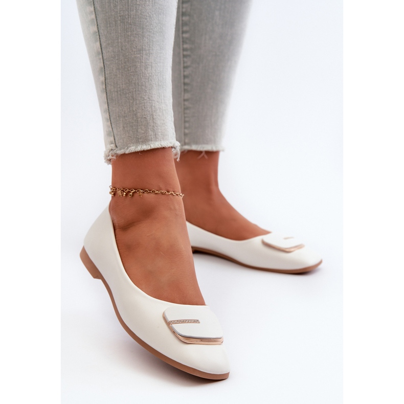 Bailarinas De Mujer De Piel Ecológica Con Adorno, Blanco Edoslli 2