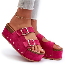 Chanclas De Mujer Con Plataforma Enorme Y Hebillas Fucsia Cremila rosado 8