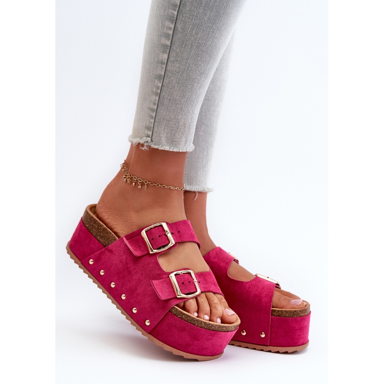 Chanclas De Mujer Con Plataforma Enorme Y Hebillas Fucsia Cremila rosa 1