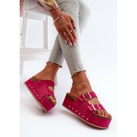 Chanclas De Mujer Con Plataforma Enorme Y Hebillas Fucsia Cremila rosado 7