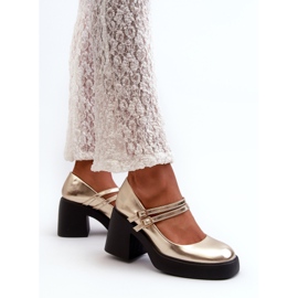 Zapatos de tacón de piel ecológica con tacones gruesos, Halmina dorada dorado 5