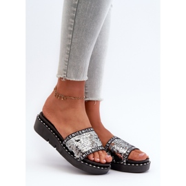 Chanclas de mujer con lentejuelas negro y plateado Rivanique plata 1