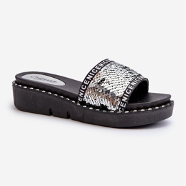 Chanclas de mujer con lentejuelas negro y plateado Rivanique plata 3