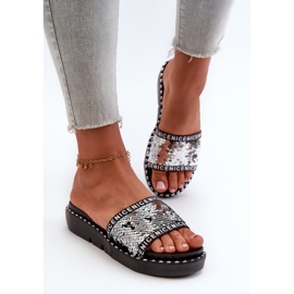 Chanclas de mujer con lentejuelas negro y plateado Rivanique plata 4