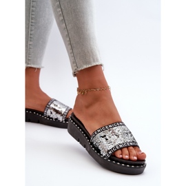 Chanclas de mujer con lentejuelas negro y plateado Rivanique plata 5