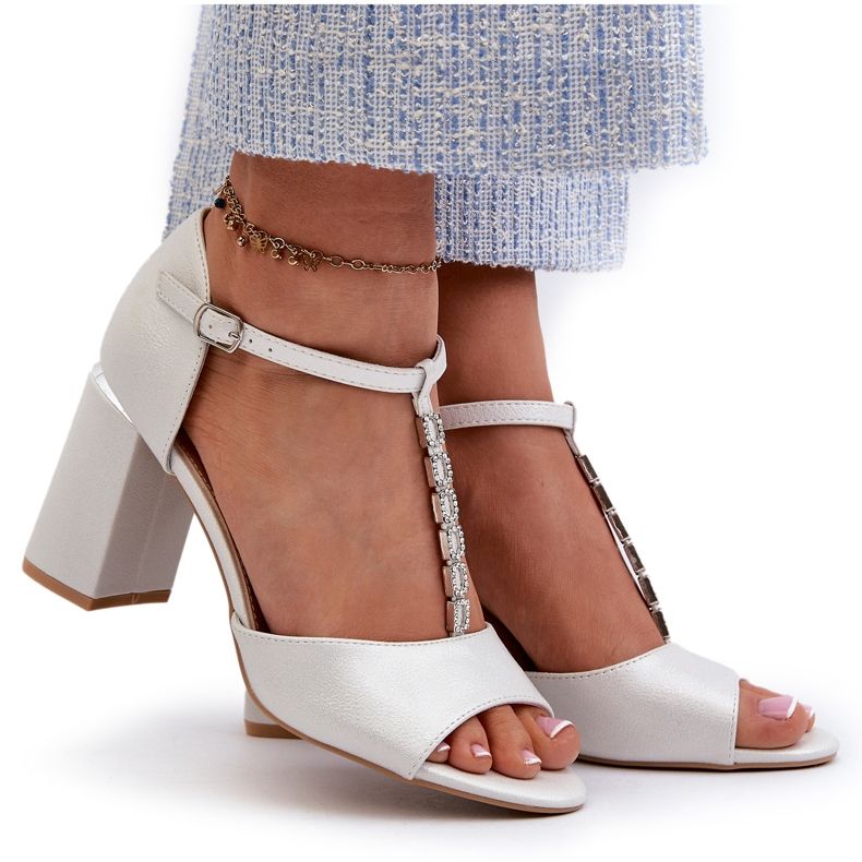 Vinceza Sandalias plateadas de tacón con circonitas plata 4