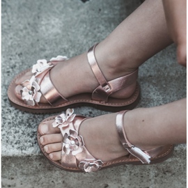 Sandalias Infantiles Decoradas con Flores, Cierre con Velcro, Rosa Fagossa rosado 5