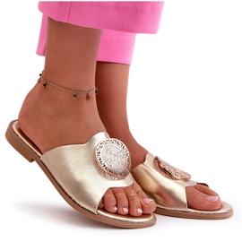 Chanclas de mujer de tacón plano con decoración Rivashea dorada dorado 8