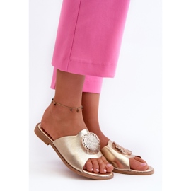 Chanclas de mujer de tacón plano con decoración Rivashea dorada dorado 1