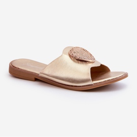 Chanclas de mujer de tacón plano con decoración Rivashea dorada dorado 3