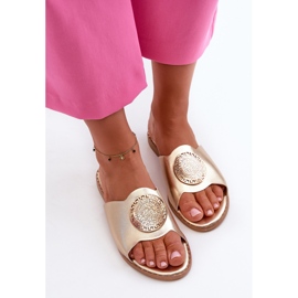 Chanclas de mujer de tacón plano con decoración Rivashea dorada dorado 5