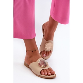 De mujer tacón plano chanclas con decoración Beige Rivashea 4
