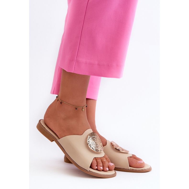De mujer tacón plano chanclas con decoración Beige Rivashea 1