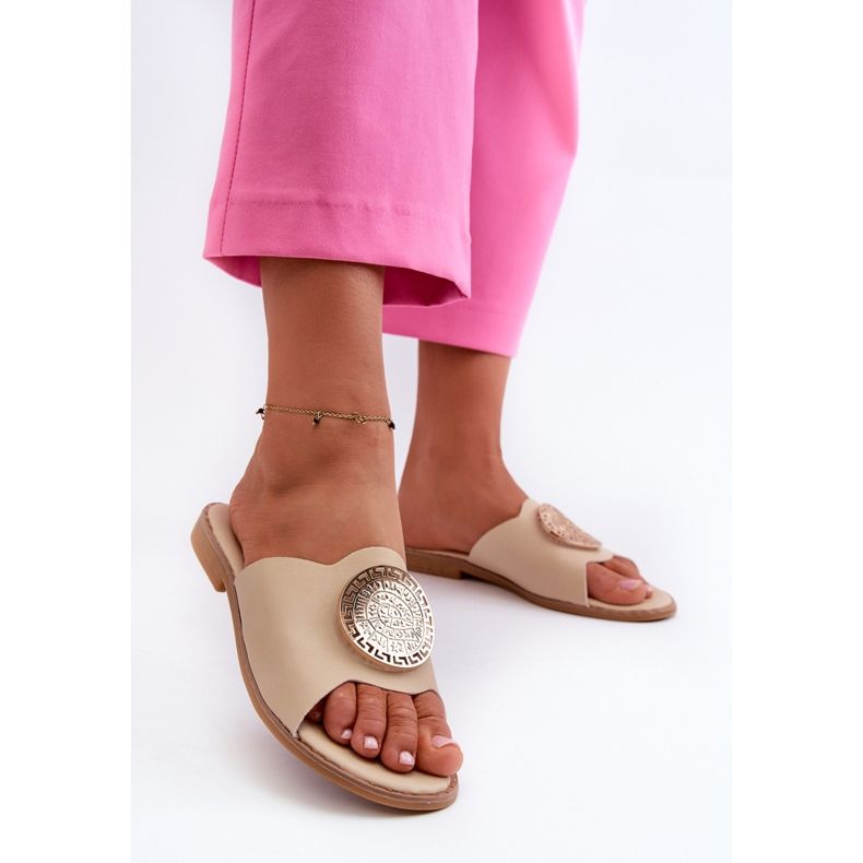 De mujer tacón plano chanclas con decoración Beige Rivashea 2