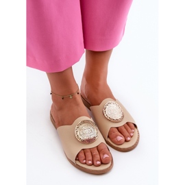 De mujer tacón plano chanclas con decoración Beige Rivashea 5