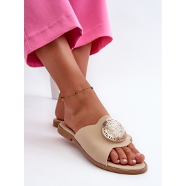 De mujer tacón plano chanclas con decoración Beige Rivashea 6