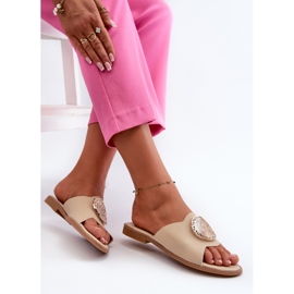 De mujer tacón plano chanclas con decoración Beige Rivashea 7