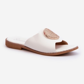 Chanclas de mujer con tacón plano y decoración, blanco Rivashea 3