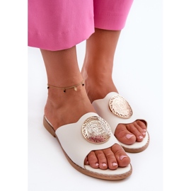 Chanclas de mujer con tacón plano y decoración, blanco Rivashea 5