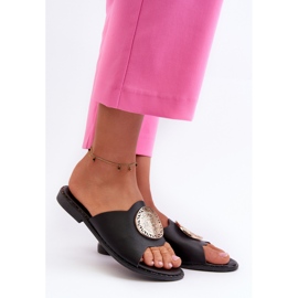 Chanclas de mujer con tacón plano y decoración, negro Rivashea 2