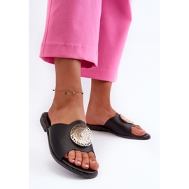 Chanclas de mujer con tacón plano y decoración, negro Rivashea 4