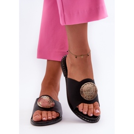Chanclas de mujer con tacón plano y decoración, negro Rivashea 7