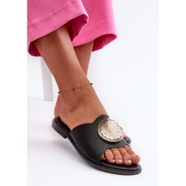 Chanclas de mujer con tacón plano y decoración, negro Rivashea 8