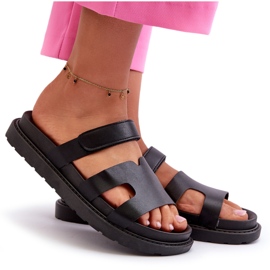 Chanclas Mujer Piel Ecológica con Velcro, Negro Silaka 8