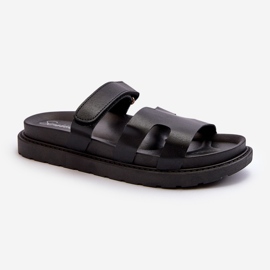 Chanclas Mujer Piel Ecológica con Velcro, Negro Silaka 3