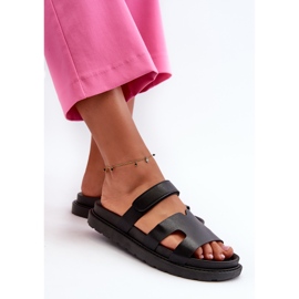Chanclas Mujer Piel Ecológica con Velcro, Negro Silaka 7