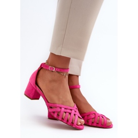 Sandalias De Mujer De Ante Ecológico Con Tacón Bajo Fucsia Monsha rosado 1