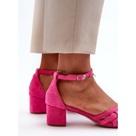 Sandalias De Mujer De Ante Ecológico Con Tacón Bajo Fucsia Monsha rosado 5