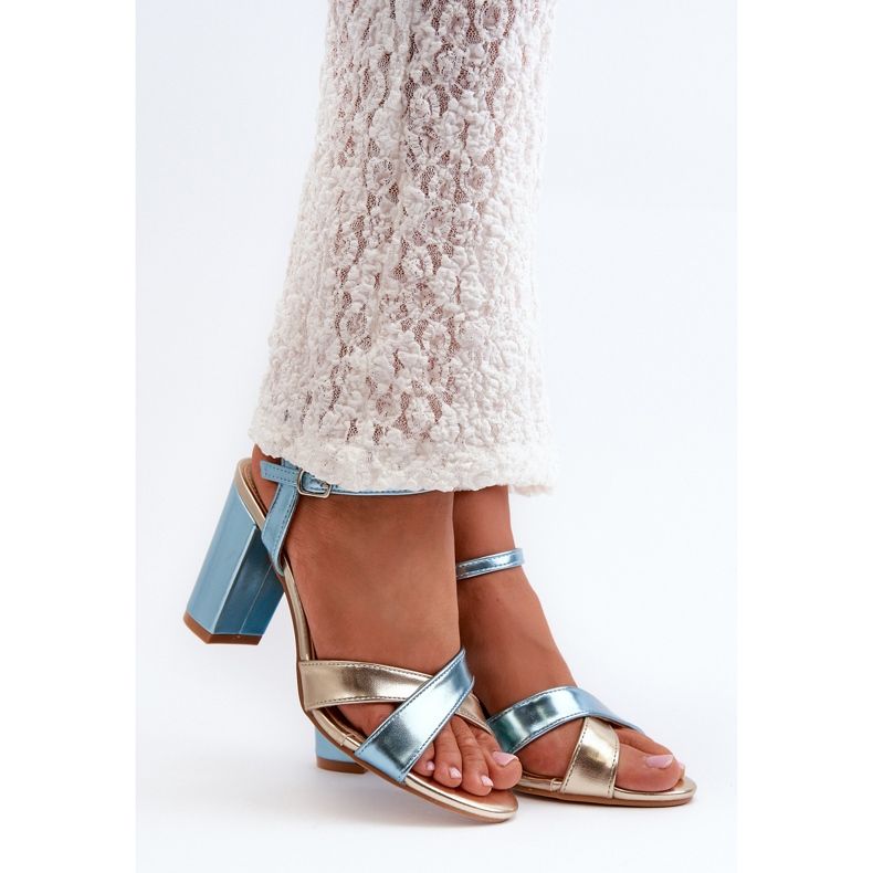 Sandalias Tacón Piel Ecológica Azul y Dorado Abilica 1