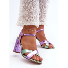 Sandalias Tacón Piel Ecológica, Abilica Morada púrpura 2