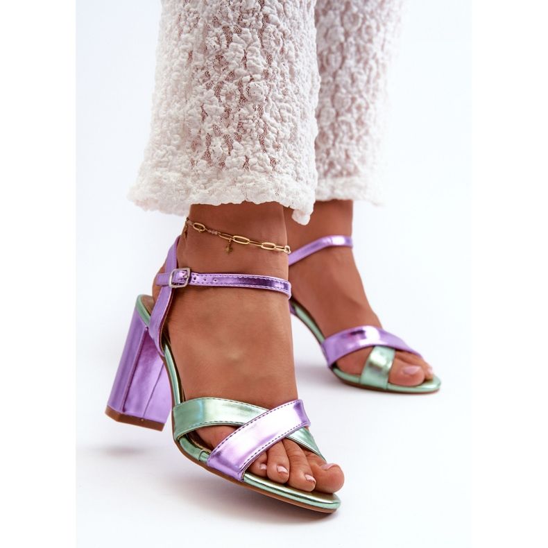 Sandalias Tacón Piel Ecológica, Abilica Morada púrpura 2