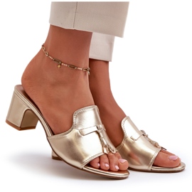 Chanclas de Mujer de Piel Ecológica con Tacón Alto, Dorada Jemenna dorado 8