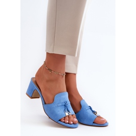 Chanclas de Mujer de Ante Ecológico con Tacón Alto, Yemenna Azul 1