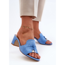 Chanclas de Mujer de Ante Ecológico con Tacón Alto, Yemenna Azul 2