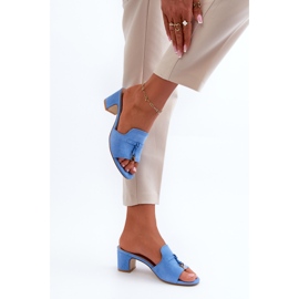 Chanclas de Mujer de Ante Ecológico con Tacón Alto, Yemenna Azul 5