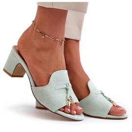 Chanclas De Mujer Con Tacón Alto De Ante Ecológico, Mint Jemenna verde 8