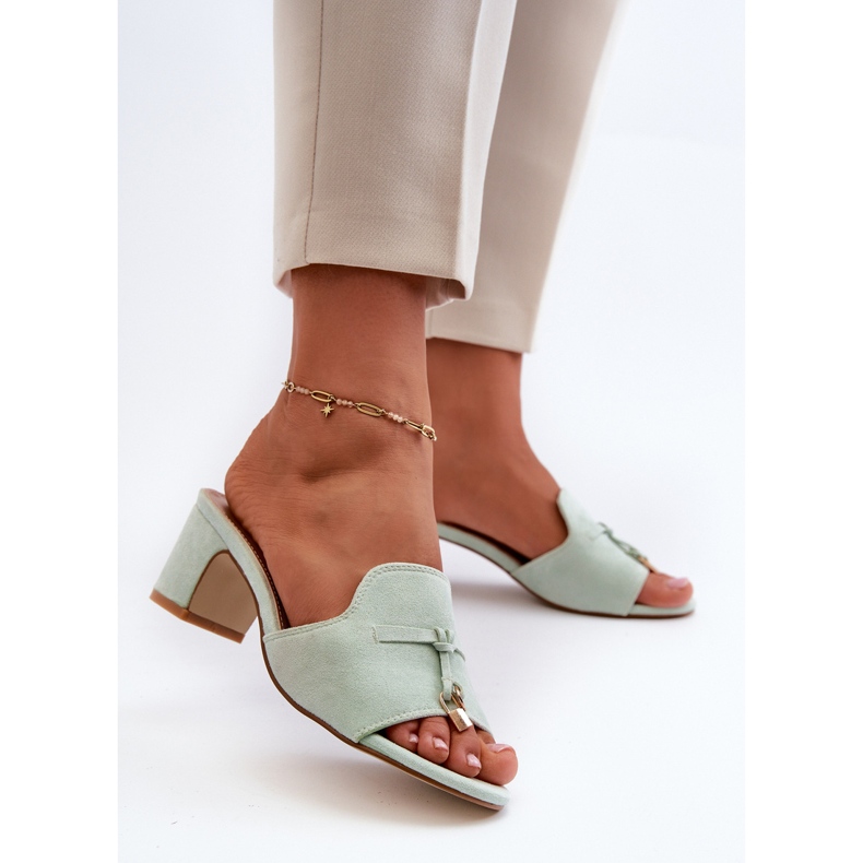 Chanclas De Mujer Con Tacón Alto De Ante Ecológico, Mint Jemenna verde 2