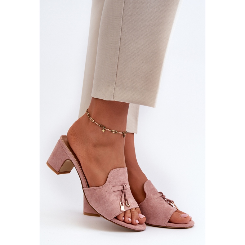 Chanclas De Mujer Con Tacón Alto De Ante Ecológico, Rosa Jemenna rosado 1